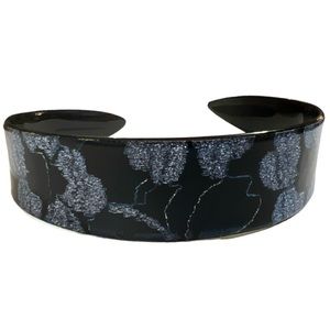 Vintage Thick French Headband, Black & Shimmery Blue, Deadstock